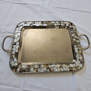 Williams Sonoma Mother of Pearl Abalone Large Tray Silver Tone Rare Retired 2015
